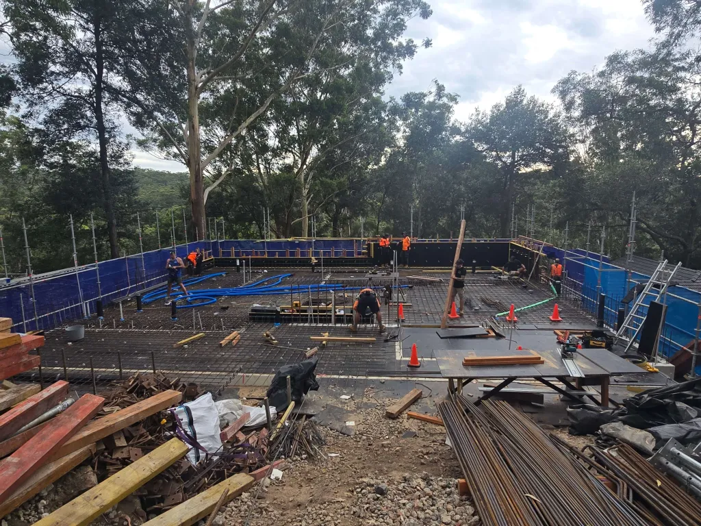 Indoor pool under construction showing formwork and reinforcing steel